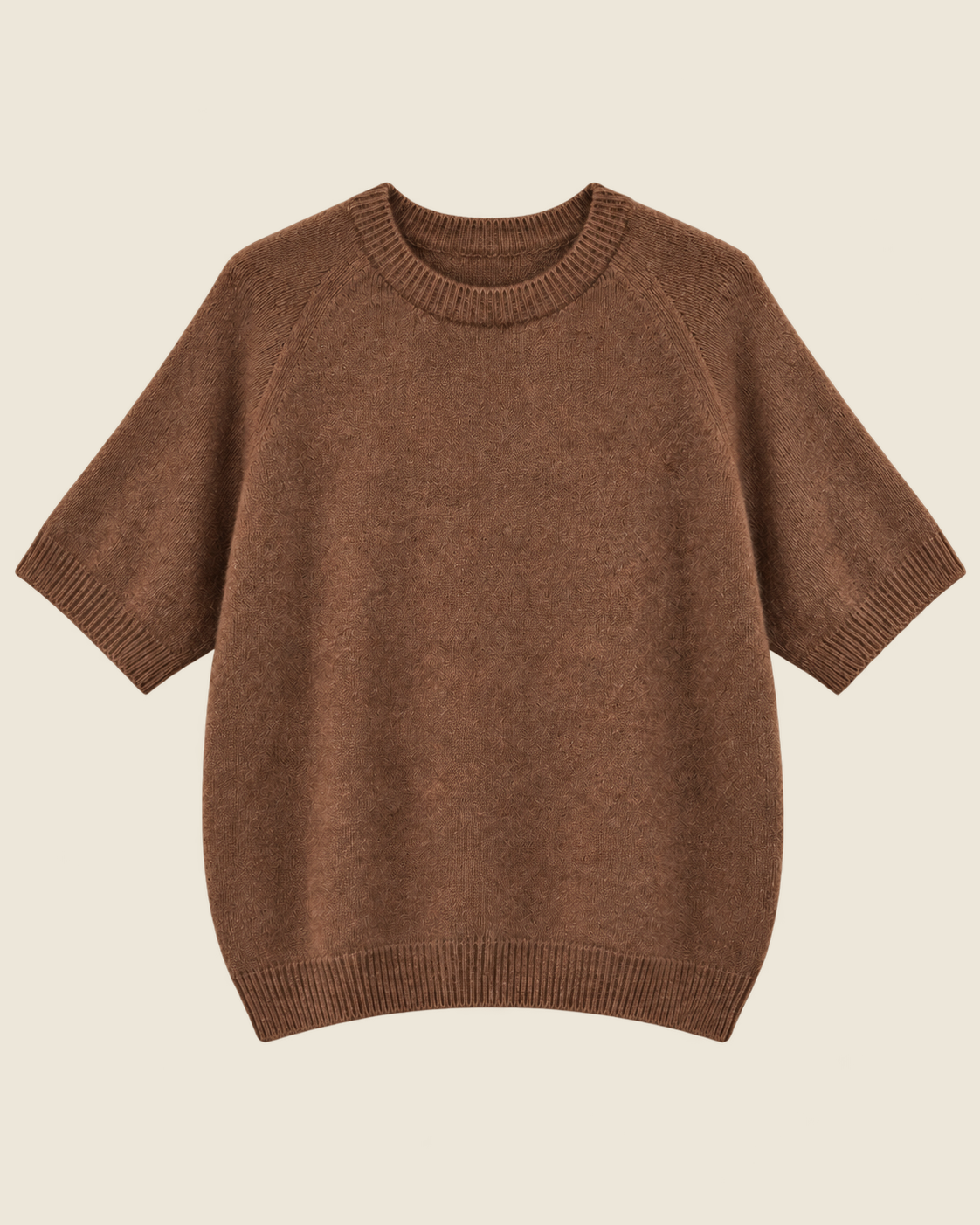 SM-025 gebreide top korte mouw bruin voorkant
