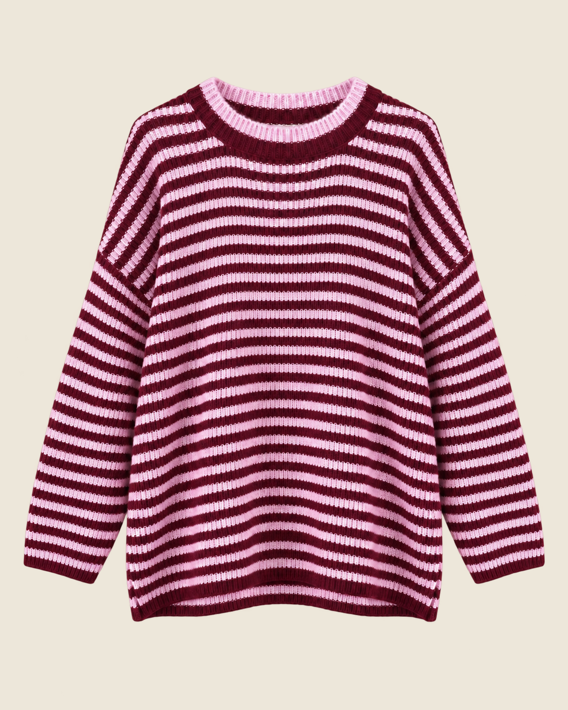 SM-026 gestreepte trui bordeaux roze voorkant