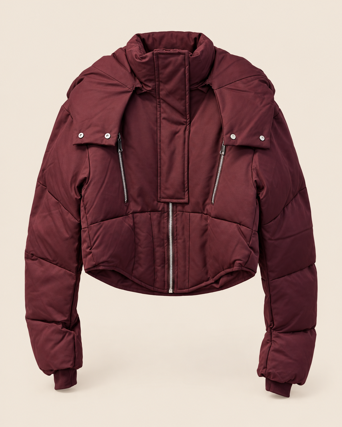 Getailleerde Cropped Puffer Jas - voorkant