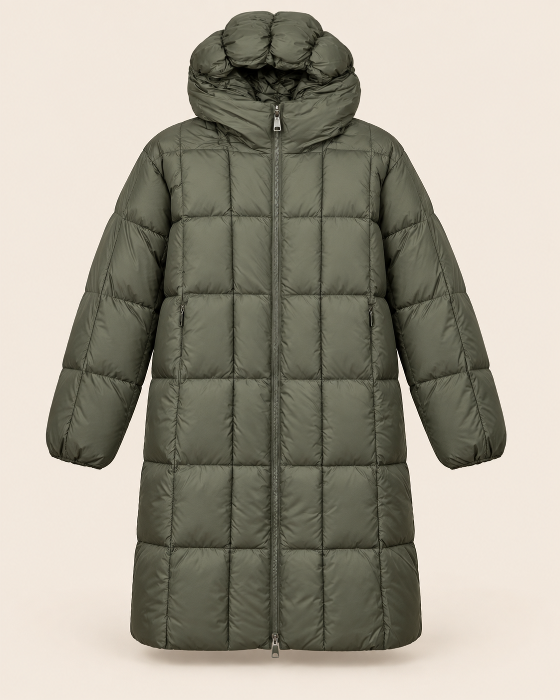 Lange Puffer Jas met Capuchon - voorkant